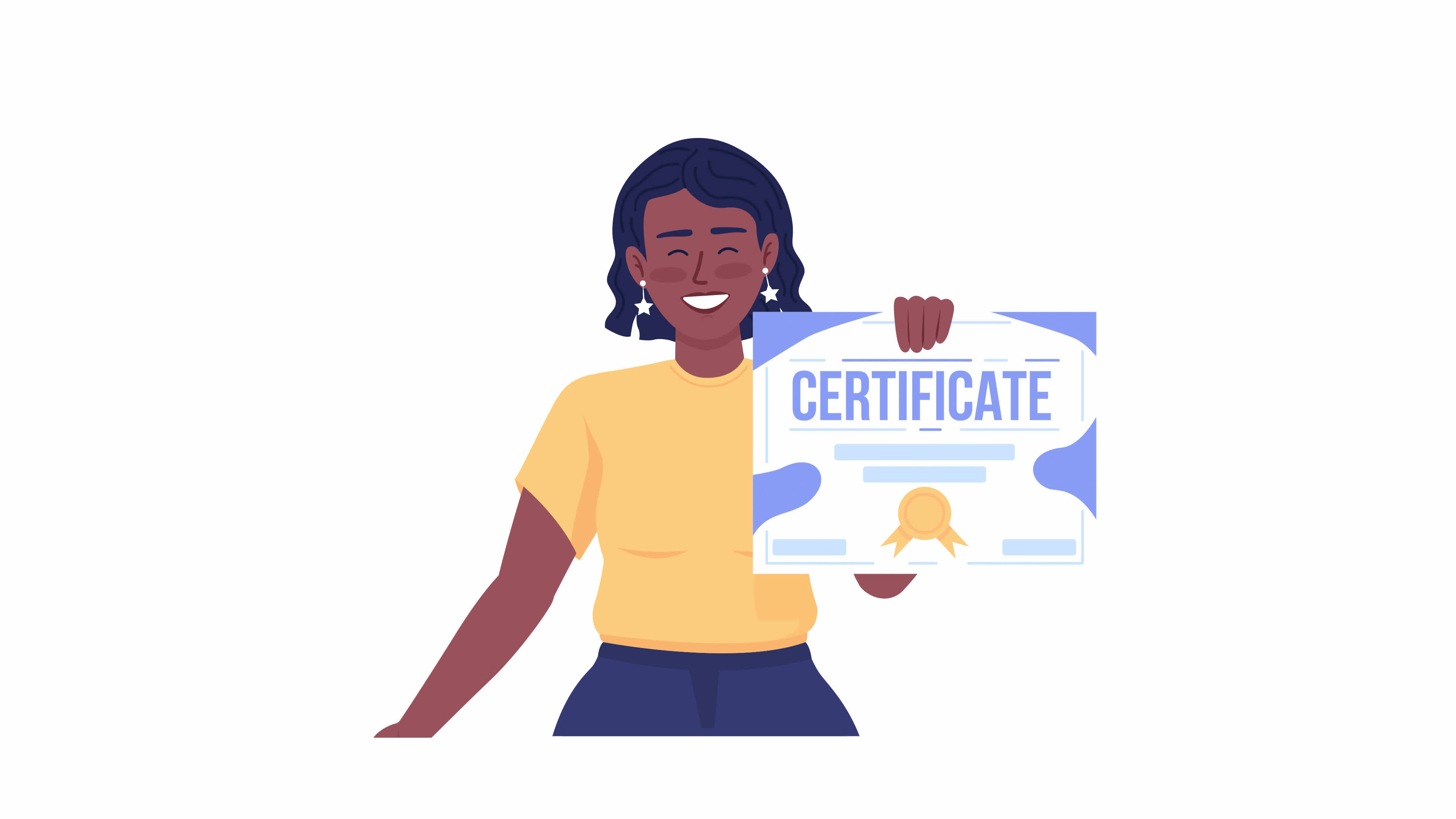 Animated girl with diploma character. Half body flat person 4k video