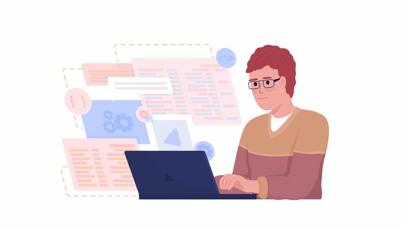 Animated web developer character. Half body flat person 4k video ...