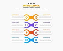 diseño infográfico de cadena con 4 pasos para visualización de datos, diagrama, informe anual, diseño web, presentación. plantilla de negocio de vectores