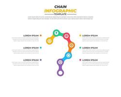 chain infographic design with 6 steps for data visualization, diagram, annual report, web design, presentation. Vector business template