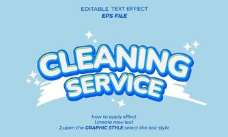 efecto de texto de servicio de limpieza, fuente editable, tipografía, texto 3d. vector
