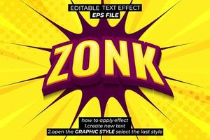 zonk text effect, font editable, typography, 3d text. vector