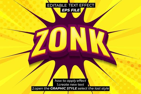 zonk text effect, font editable, typography, 3d text. vector