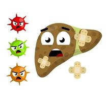 Bad liver. Attack germs and cirrhosis of the liver. Health problem vector