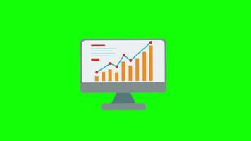 financial Analytics monitor icon, loop animation with alpha channel, green screen. video