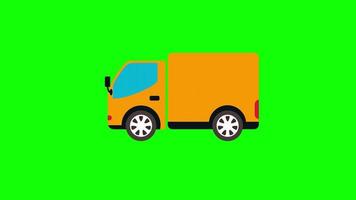 frakt lastbil bil ikon animation. fordon slinga animering med alfa kanal, grön skärm. video