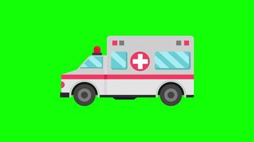 Ambulance car with siren icon, emergency Medical vehicle, loop animation with alpha channel, green screen. video