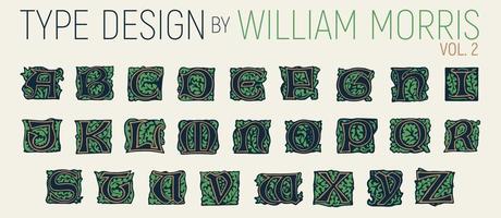 William Morris typography, initials with foliage. Type design with branches, foliage and flowers. Type design with branches, foliage and flowers. vector