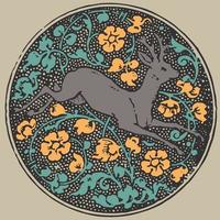 Deer running through foliage. Circlet design. vector