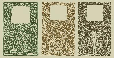 Beautiful vintage floral ornate borders, set of three. Full leaves natural organic graphic borders. vector