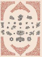 Vintage woodcut Floral design elements for books, invitations, labels, menu design and packaging. Accompaniments to typography and text design. vector