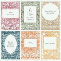 marcos florales y de follaje antiguos, ideales para el diseño de portadas de libros, tarjetas de boda, diseño de menús y gráficos de etiquetas. vector