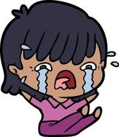 cartoon girl crying vector