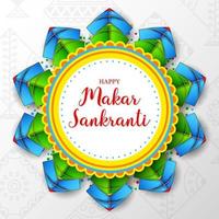 Makar sankranti greeting card with round paper and colorful kite vector