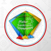 Makar sankranti greeting card with round paper and colorful kite vector