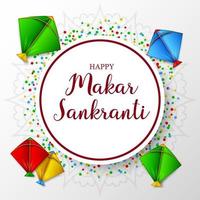 Makar sankranti greeting card with round paper and colorful kite vector