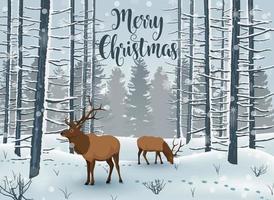 Merry Christmas Winter with Landscape and deer animal vector