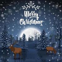 Merry Christmas Winter with Landscape and deer animal vector