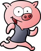 cheerful pig exercising cartoon vector