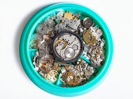 top view of disassembled watch in plate photo