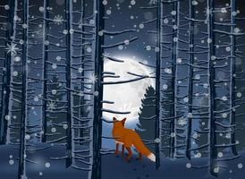 Happy Winter with Forest Landscape and fox animal vector