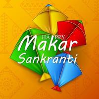 makar sankranti tarjeta de felicitación con cometas de colores vector