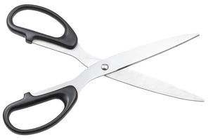 open scissors for paper with black handles photo