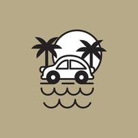 logotipo de ilustración de vacaciones de playa de coche vector