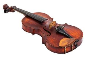 old fiddle with wooden chinrest isolated on white photo