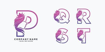 letter p,q,r,s,t logo design with beauty flower creative concept premium vector