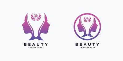 beauty woman logo design with flower concept gradient style vector