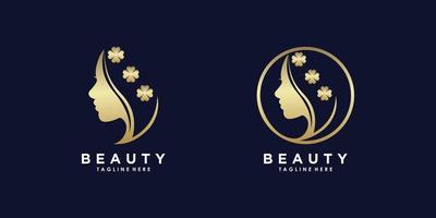 beauty woman logo design with beauty golden gradient style vector