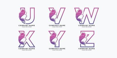 letra u, v, w, x, y, z diseño de logotipo con vector premium de concepto creativo de flor de belleza