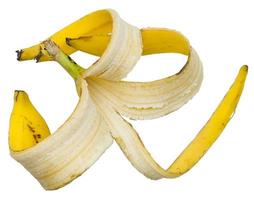 four peels of ripe banana isolated on white photo