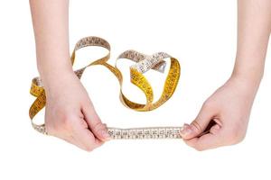 female hands with measuring tape line isolated photo