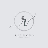 elegante logotipo de letra inicial tipo r con círculo cepillado vector