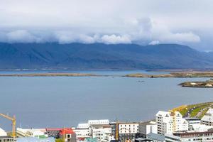 above view of Atlantic ocean coast in Reykjavik photo