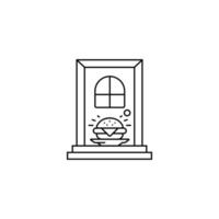 Online delivery icon line style with Burger on a plate near the door vector