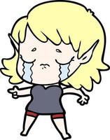 cartoon crying elf girl vector