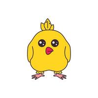 Cartoon cute funny chicken baby vector illustration for sticker