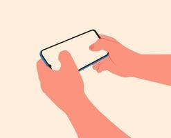 Two hands holding horizontally smartphone in isometric isolated. Mobile gaming concept vector