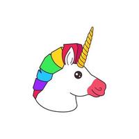 Cute magic fantasy cartoon unicorn head with rainbow mohawk haircut mane sticker vector isolated