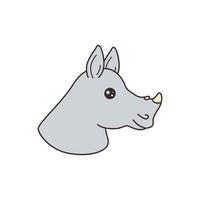 Cartoon cute baby rhinoceros head vector illustration for sticker, badge or textile