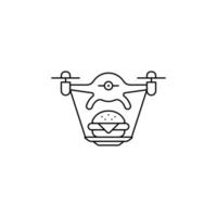 Air drone with burger on tray fast delivery outline icon. Online delivery icon in line style vector