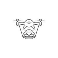 Air drone with burger on tray fast delivery outline icon. Online delivery icon in line style vector