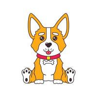 Lindo cachorro de perro corgi de dibujos animados sentado y sonriendo con la lengua fuera pegatina de cómics vector