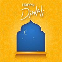 Night sky with crescent in window and text happy Diwali. Design for poster holiday Diwali vector