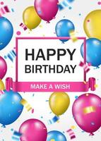 Happy birthday vertical poster with colorful balloons and confetti vector