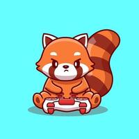 Cute Red Panda Gaming Cartoon Vector Icon Illustration. Animal Technology Icon Concept Isolated Premium Vector. Flat Cartoon Style