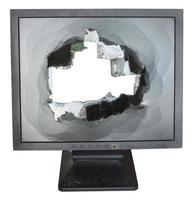 front view of monitor with cut out damaged screen photo